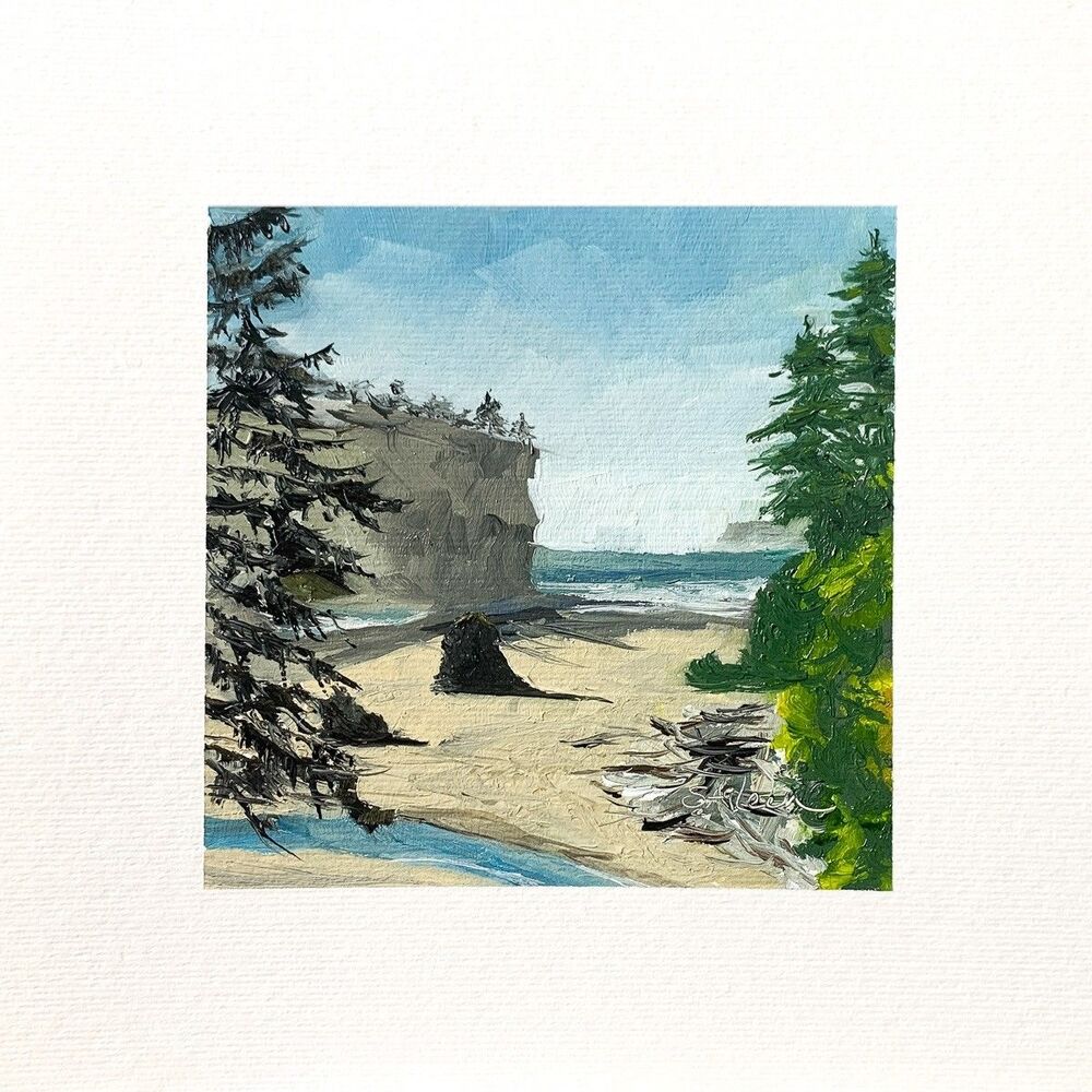 8x8 PNW Original Oil Painting Ruby Beach Seascape Olympic National Park Signed